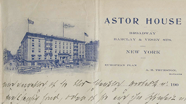 Autograph Max Webers auf dem Briefpapier des Astor House in New York