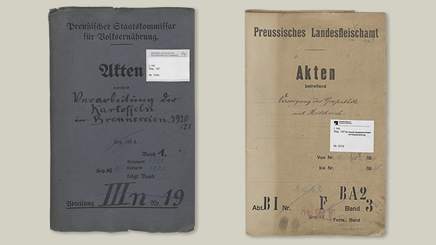 Aktendeckel vom Preußischen Staatskommissars für Volksernährung und vom Preußischen Landesfleischamt 