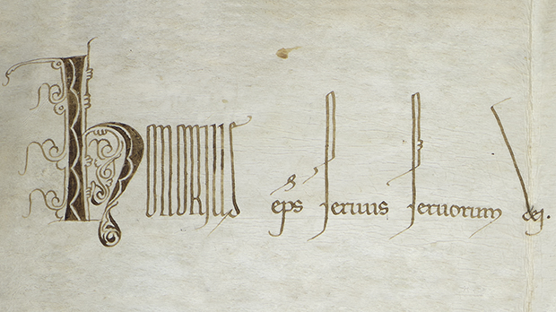Honorius episcopus servus servorum dei (…) Intitulatio einer Urkunde des Papstes Honorius III. von 1218 April 18: GStA PK, XX. HA, Perg.-Urkk., Schieblade 1, Nr. 5.