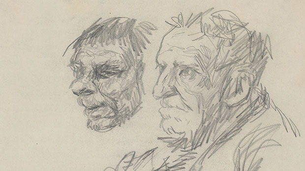 GStA PK, VI. HA Familienarchive und Nachlässe, Nl Friedrich Schmidt-Ott, Nr. 1539: Eduard von Gebhardt, zwei Portraitzeichnungen auf der Tagesordnung für die Sitzung der Landeskunstkommission am 18. Januar 1912.